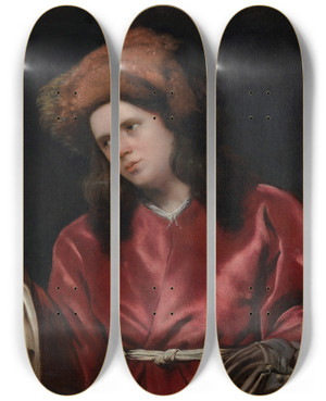 Triptych art skateboard deck of Michael Sweerts Clothing The Naked_1 by Michael Sweerts (1618-1664)