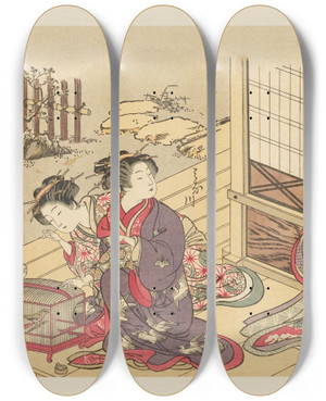 Triptych art skateboard deck of Shiichi Tajima Masterpieces Selected From The Ukiyoye School Pl05 by Shiichi Tajima (1869-1920)
