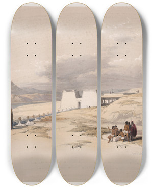 Triptych art skateboard deck of David Roberts Approach To The Temple Of Wady Sabua Wadi Alsabua Nubia by David Roberts (1796-1864)