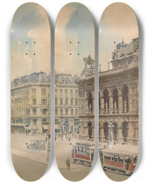 Triptych art skateboard deck of Franz Hoffelner Oper In Wien by Franz Hoffelner (1875-1936)