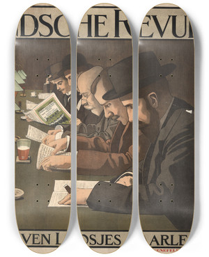 Triptych art skateboard deck of Johann Georg Van Caspel De Hollandsche Revue by Johann Georg Van Caspel (1870-1928)