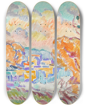 Triptych art skateboard deck of Louis Valtat La Sologne by Louis Valtat (1869-1952)