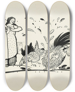 Triptych art skateboard deck of Sergey Chekhonin Fediabredia Pl 4 by Sergey Chekhonin (1878-1936)