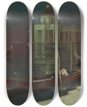 Triptych art skateboard deck of Terrick John Williams Night Venice by Terrick Williams