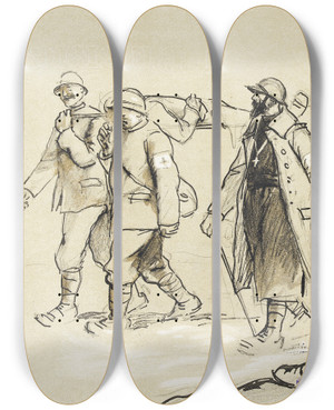 Triptych art skateboard deck of Georges Goursat Sem Convoi De Blesss by Georges Goursat (Sem) (1863-1934)