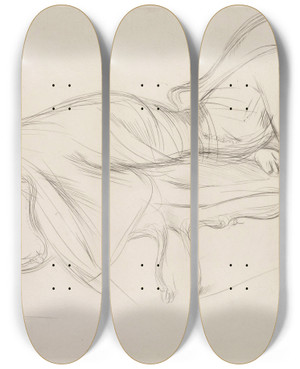 Triptych art skateboard deck of Paul Csar Helleu Portrait De Femme Alanguie by Paul Cesar Helleu (1859-1927)