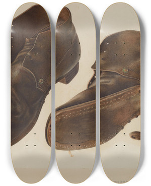 Triptych art skateboard deck of Archie Thompson Shoes by Archie Thompson