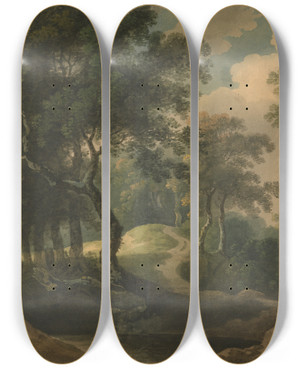 Triptych art skateboard deck of Thomas Barker Woodland Landscape by Thomas Barker (1769-1847)