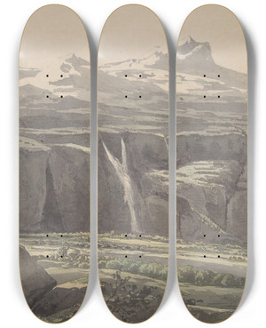 Triptych art skateboard deck of Carl Wagner Foggy Landscape In The Apennine by Carl Wagner (1796-1867)