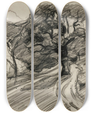 Triptych art skateboard deck of Robert Polhill Bevan Landscape With Trees by Robert Polhill Bevan (1865-1925)