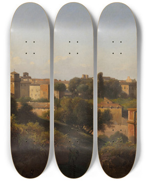 Triptych art skateboard deck of Jeancharles Joseph Rmond View Of The Colosseum And The Arch Of Constantine From The Palatine by Jean-Charles Joseph Rmond (1795-1875)