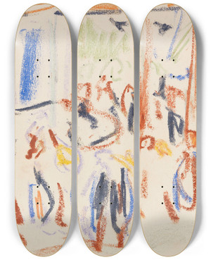 Triptych art skateboard deck of Ernst Ludwig Kirchner Das Parkkonzert by Ernst Ludwig Kirchner (1880-1938)