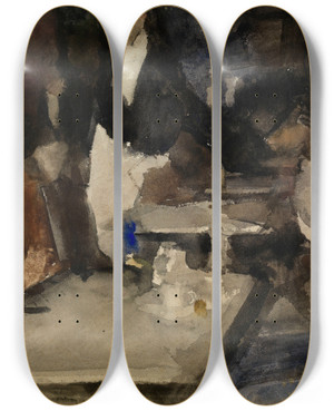 Triptych art skateboard deck of Isaac Israls Restaurant Mille Colonnes In Amsterdam by Isaac Israels (1865-1934)