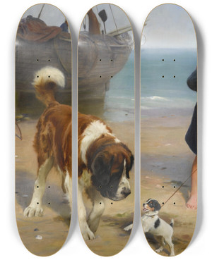 Triptych art skateboard deck of Arthur John Elsley An Unlikely Pair by Arthur John Elsley (1860-1952)