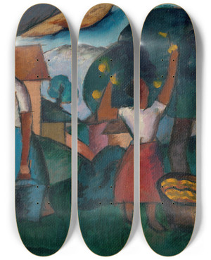 Triptych art skateboard deck of Gejza Schiller Oberaka by Gejza Schiller (1895-1927)