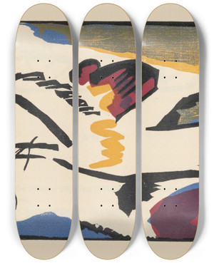 Triptych art skateboard deck of Wassily Kandinsky Klnge Pl04 by Wassily Kandinsky (1866-1944)