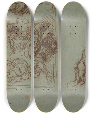 Triptych art skateboard deck of Jacopo Palma Il Giovane Figure Studies by Jacopo Palma Il Giovane (1548-1628)