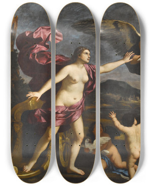 Triptych art skateboard deck of Giacinto Gimignani Venus Cupido Und Chronos by Giacinto Gimignani (1606-1681)