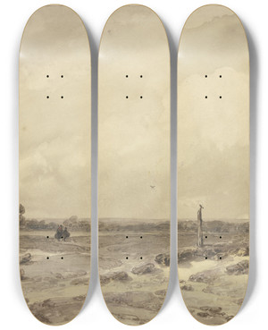 Triptych art skateboard deck of Andreas Schelfhout Flat Landscape by Andreas Schelfhout (1787-1870)