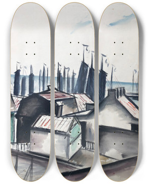 Triptych art skateboard deck of Otto Geigenberger Volendam In Holland by Otto Geigenberger (1881-1946)