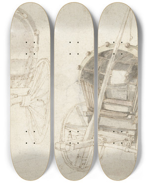 Triptych art skateboard deck of Gillis Neyts Twee Reiswagens by Gillis Neyts (1618-1678)
