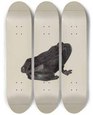 Triptych art skateboard deck of Ralph Morton Cast Iron Frog by Ralph Morton