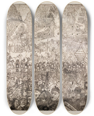 Triptych art skateboard deck of James Ensor The Entry Of Christ Into Brussels by James Ensor (1860-1949)