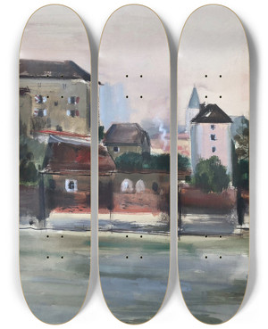 Triptych art skateboard deck of Otto Geigenberger Passau Am Inn_3 by Otto Geigenberger (1881-1946) Triptych art skateboard deck of Otto Geigenberger Passau Am Inn_3 by Otto Geigenberger (1881-1946)