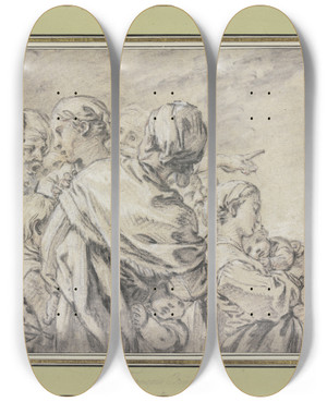 Triptych art skateboard deck of Franois Boucher Halbfigurengruppe Mit Mnnern Und Frauen Mit Kindern by Francois Boucher (1703-1770)