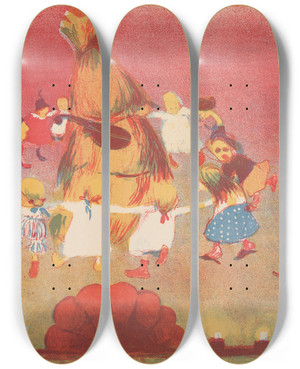 Triptych art skateboard deck of Stanisaw Kuczborski Dance Around The Straw Covering In Stanisaw Wyspiaskis Wesele by Stanislaw Kuczborski (1881-1911)