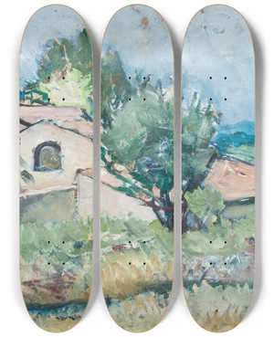 Triptych art skateboard deck of Anna Boberg Study From The South Of France by Anna Boberg (1864-1935)