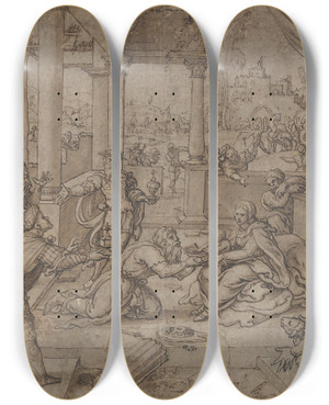 Triptych art skateboard deck of Circle Of Bernard Van Orley The Adoration Of The Magi by Circle Of Bernard Van Orley (1488-1541)