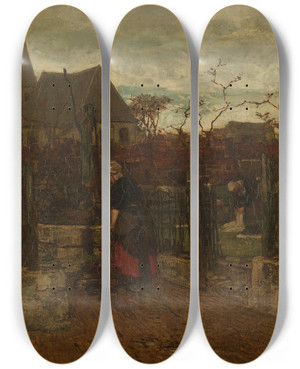 Triptych art skateboard deck of Jacob Maris A Bleaching Field by Jacob Maris (1837-1899)