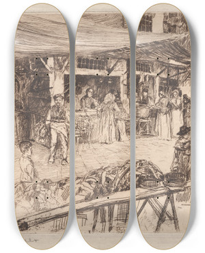 Triptych art skateboard deck of Otto Henry Bacher Old Market Florence by Otto Henry Bacher (1856-1909)