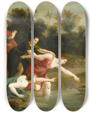Triptych art skateboard deck of Jacques Stella The Finding Of Moses by Jacques Stella (1596-1657)