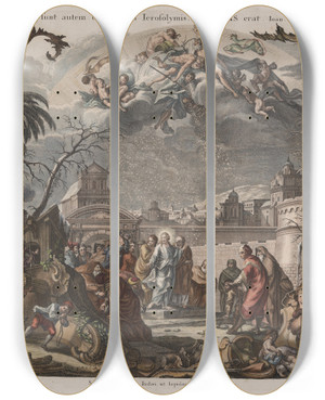 Triptych art skateboard deck of Joseph Sebastian Klauber Winter by Joseph Sebastian Klauber (1710-1768)