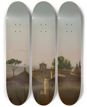 Triptych art skateboard deck of Simon Denis View On The Quirinal Hill Rome by Simon Denis (1755-1813)