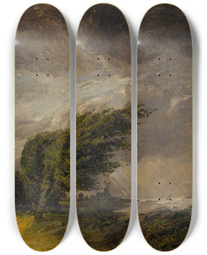 Triptych art skateboard deck of Georges Michel The Approaching Storm_1 by Georges Michel (1763-1843)