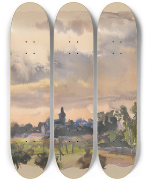 Triptych art skateboard deck of Jn Novk Dedinsk Krajina by Jan Novak (1921-1944)