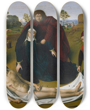 Triptych art skateboard deck of Petrus Christus The Lamentation by Petrus Christus (1410-1475)