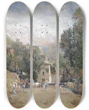 Triptych art skateboard deck of Robert Russ Camarda by Robert Russ (1847-1922)