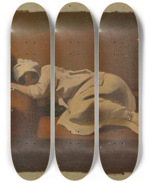 Triptych art skateboard deck of Philipp Winterwerb Schlafende Frau Auf Rotem Sofa by Philipp Winterwerb (1837-1873)