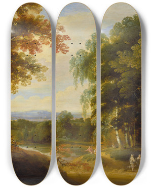 Triptych art skateboard deck of Jacques Darthois Landscape With Entrance To A Forrest by Jacques d'Arthois (1613-1686)