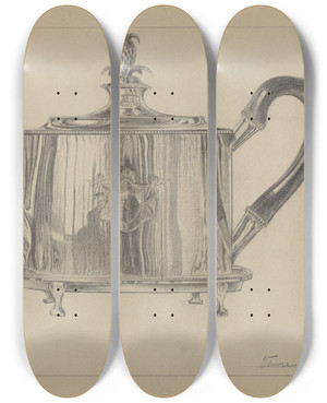 Triptych art skateboard deck of Vincent Carano Silver Teapot_4 by Vincent Carano