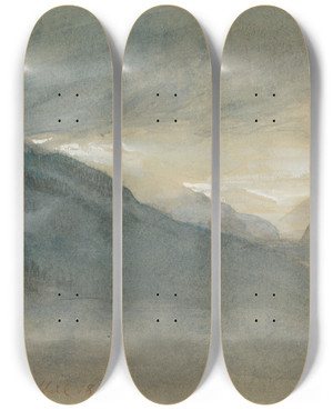 Triptych art skateboard deck of John Ruskin Champagnole by John Ruskin (1819-1900)