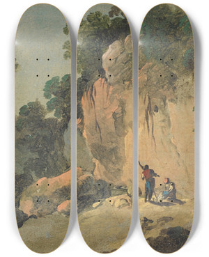 Triptych art skateboard deck of Jeanbaptiste Pillement Falaises Pastoral Landscape by Jean-Baptiste Pillement (1728-1808)