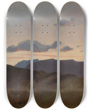 Triptych art skateboard deck of Eugen Bracht Blick Zum Belchen by Eugen Bracht (1842-1921)