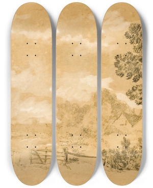 Triptych art skateboard deck of Sir Augustus Wall Callcott Landscape With Stile by Sir Augustus Wall Callcott (1779-1844) Triptych art skateboard deck of Sir Augustus Wall Callcott Landscape With Stile by Sir Augustus Wall Callcott (1779-1844)