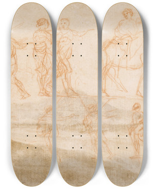 Triptych art skateboard deck of Claude Lorrain Studies Of Figures by Claude Lorrain (1604-1682)