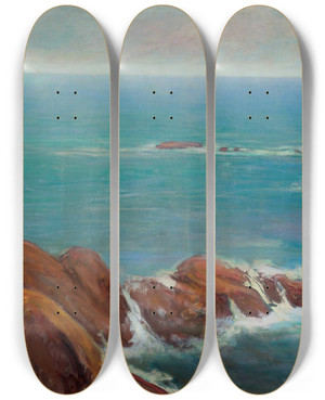 Triptych art skateboard deck of Wadysaw Lewiski Rocks In Belleille by Wadysaw lewiski (1854-1918)